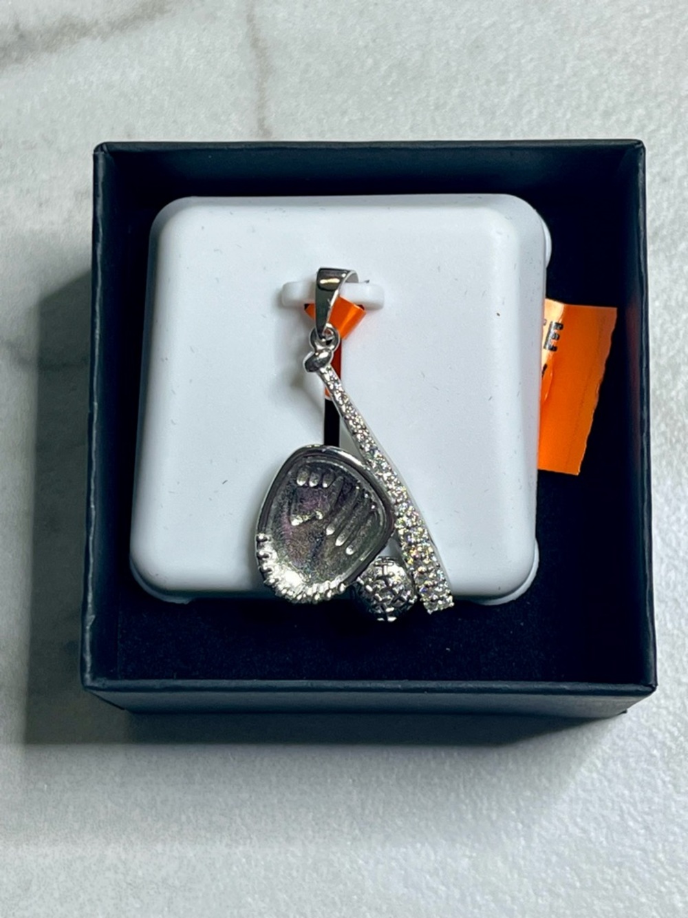 🆕 Baseball Softball Glove Bat Ball pendant- silver & Moissanite $250 retail